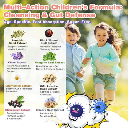 Kids’ Black Walnut Digestive Support Drops, 14-in-1 Herbal Formula, Mixed Berry, Ages 1+, 2 fl oz supplement