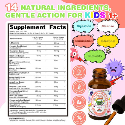 Kids’ Black Walnut Digestive Support Drops, 14-in-1 Herbal Formula, Mixed Berry, Ages 1+, 2 fl oz supplement