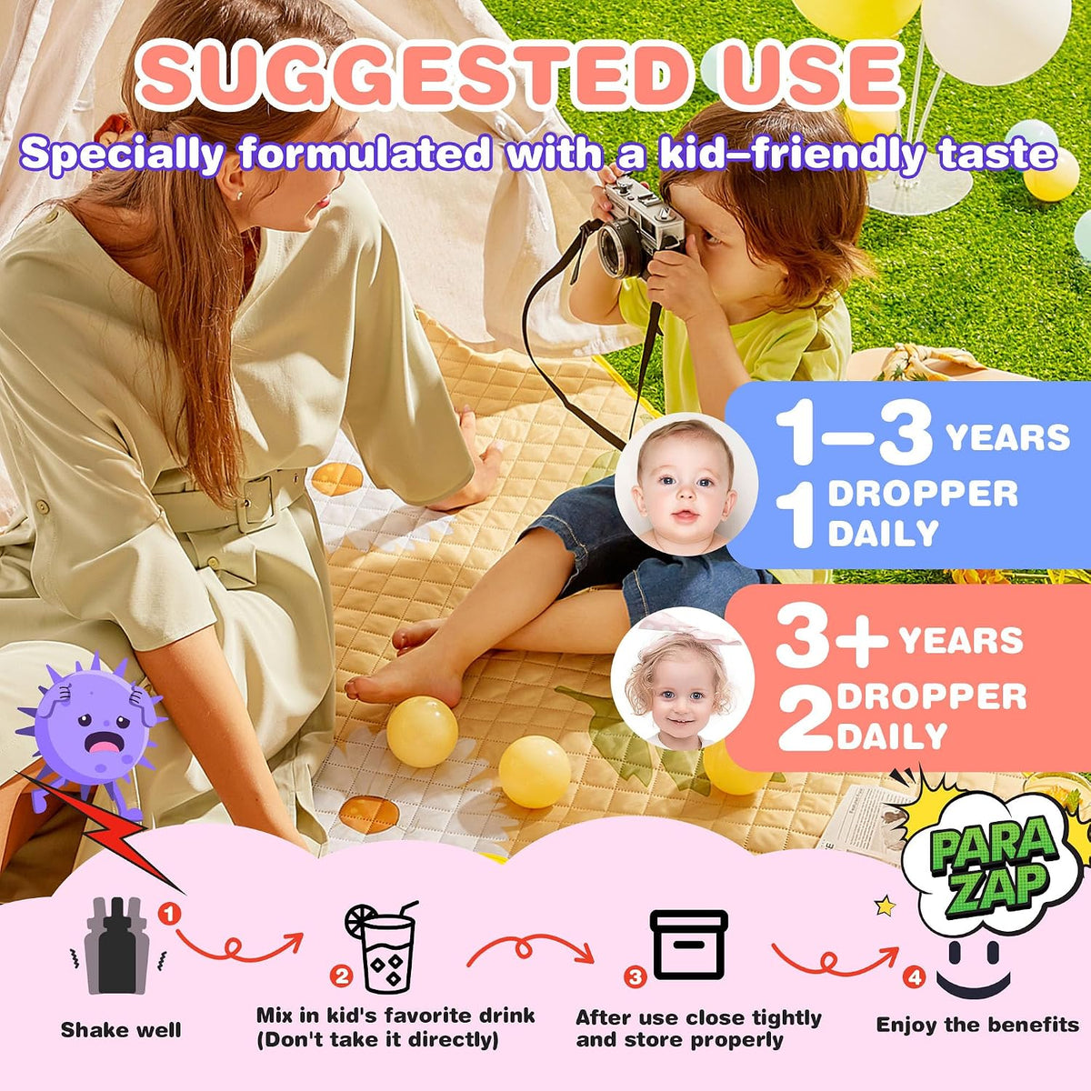 Kids’ Black Walnut Digestive Support Drops, 14-in-1 Herbal Formula, Mixed Berry, Ages 1+, 2 fl oz supplement